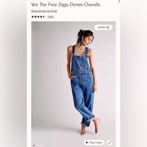 Free People Ziggy Denim Overalls, XS, never worn